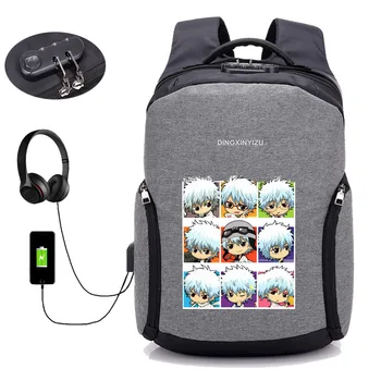 Anime Gintama nahrbtnik moški potovanja nahrbtnik Prenosni računalnik nahrbtnik USB polnjenje študent torba 22 slog