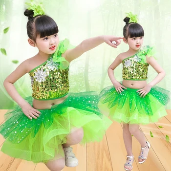 Otroci zelene Jazz Hip Hop Dance Obleko Sequins Otroci latinsko Sodobni Ples modni brvi Kostume Stopnji Uspešnosti Dvorana Dancewear