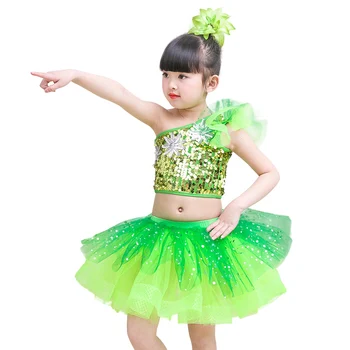 Otroci zelene Jazz Hip Hop Dance Obleko Sequins Otroci latinsko Sodobni Ples modni brvi Kostume Stopnji Uspešnosti Dvorana Dancewear