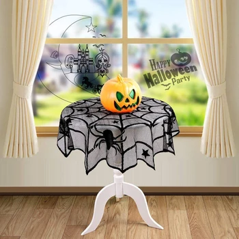 2019 Koristno 40 Palcev Črne Zvezde Spider Web Vzorec Okrogla Miza Kritje Čipke Plašč Prt za Halloween Party DIY Dekoracijo