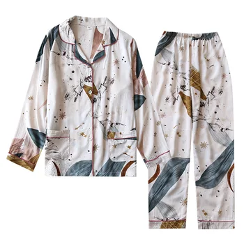 Pomlad / Poletje 2021 nove viskoza dolgo sleeved hlače ženske pižame bo ustrezala preprost stil dolgo pižamo žensk domov storitev