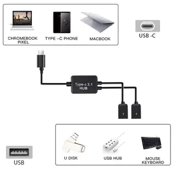 Tip C OTG USB 3.1 Moški Dvojni 2.0 Ženski OTG Polnjenje 2 Port HUB Kabel Y Razdelilnik