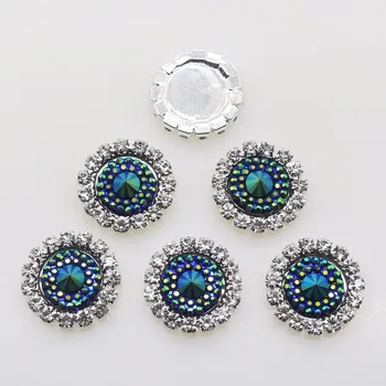 10pcs/set 15-milimetrski Krog Modre Diamantna Broška Gumb Snap Flatback Gumbi Kristalno za Poročni Šopek Otrok Lase Dekorativni Trak