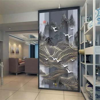 Ozadje po meri 3d zidana novi Kitajski umetniški koncept črnilo krajine plavajočo vrstico ptica verandi 8d ozadje 5d de papel parede
