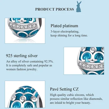 Čar Velikonočni serije modro jajce emajl obesek Bijoux 925 Sterling Silver za izvirno pan BANGLE ŽENSKE DIY nakit