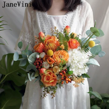 JaneVini Letnik Oranžna, Poročno Cvetje, Poročne Šopke 2019 Umetne Svile Rose Peony Družice Pribor Fleur Mariage