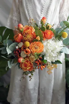 JaneVini Letnik Oranžna, Poročno Cvetje, Poročne Šopke 2019 Umetne Svile Rose Peony Družice Pribor Fleur Mariage