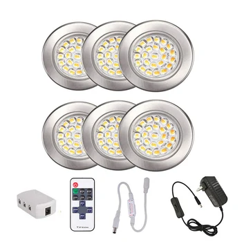 3/6Pcs 24 LED Pod Kabinet Svetlobe LED Plošček Lahka Kit RF Daljinski upravljalnik Zatemniti Nočna Lučka za Kuhinjskem Pultu Polica Osvetlitev