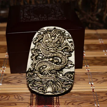 Debelo Zlato Naravni Črni Obsidian Carving Zmaj Srečo, Amulet Obesek Za Ženske, Moški obeski, Nakit Darilo