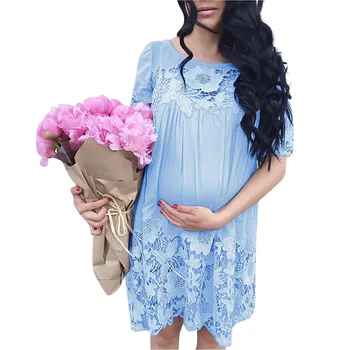 SAGACE Porodniškega Čipke Obleko modra obleka ženske Casual Sexy Trdno Obleko Za Nosečnice Poletje Porodniškega Obleko Nosečnosti Oblačila