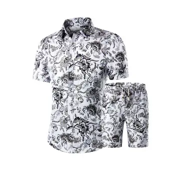 Poletje Moških Natisnjeni T-shirt majica + Hlače Dekorativni Vzorec Dva Kosa Določa Plus Velikost TT@88