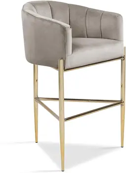Chinafurniture bar stolček žamet oblazinjeno kritje roko shell design 3 noge zlata barva kovinsko bazo mornarsko modra