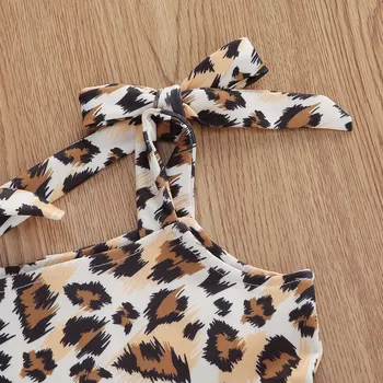 Malo Dekleta Obleko Leopard Vzorec Brez Rokavov Mozaik Naguban Trakov Obleko, Pas Design Svoboden Sladko Srčkan Poletje Obleko