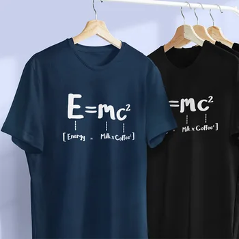 Smešno Matematiko Energijo, ki je Enaka Mleko Dodati Kvadratni Kave Teorija Relativnosti Design Bombaž Tshirt EU Velikost
