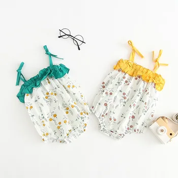 Poletje iztrgana jumpsuit ruffles čipke trak kombinezon otroci bombaž cvetlični romper malčke dekliška oblačila onesie Babyspielanzug
