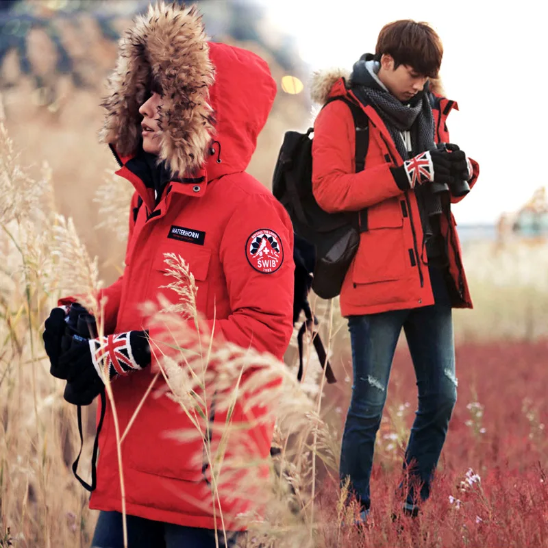 2017 Moda korejski Mens Zimski Plašči In Jopiči Pari Slim Fit Moški Krzno Hooded Parka Debel Toplo Vojske Suknjič Zimske Moške/ženske