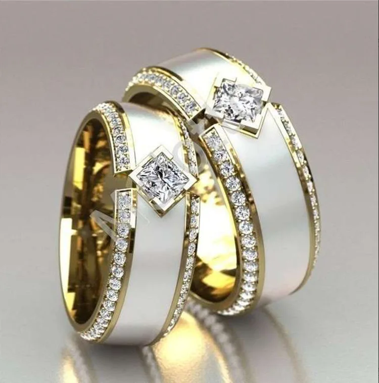 Klasika Zlato Barvo Unisex Poročni Prstan Slonokoščeni Beli Emajl Krog Cut Cirkon Crystal Ring Nekaj Ljubimec je Nakit Obletnico Darilo