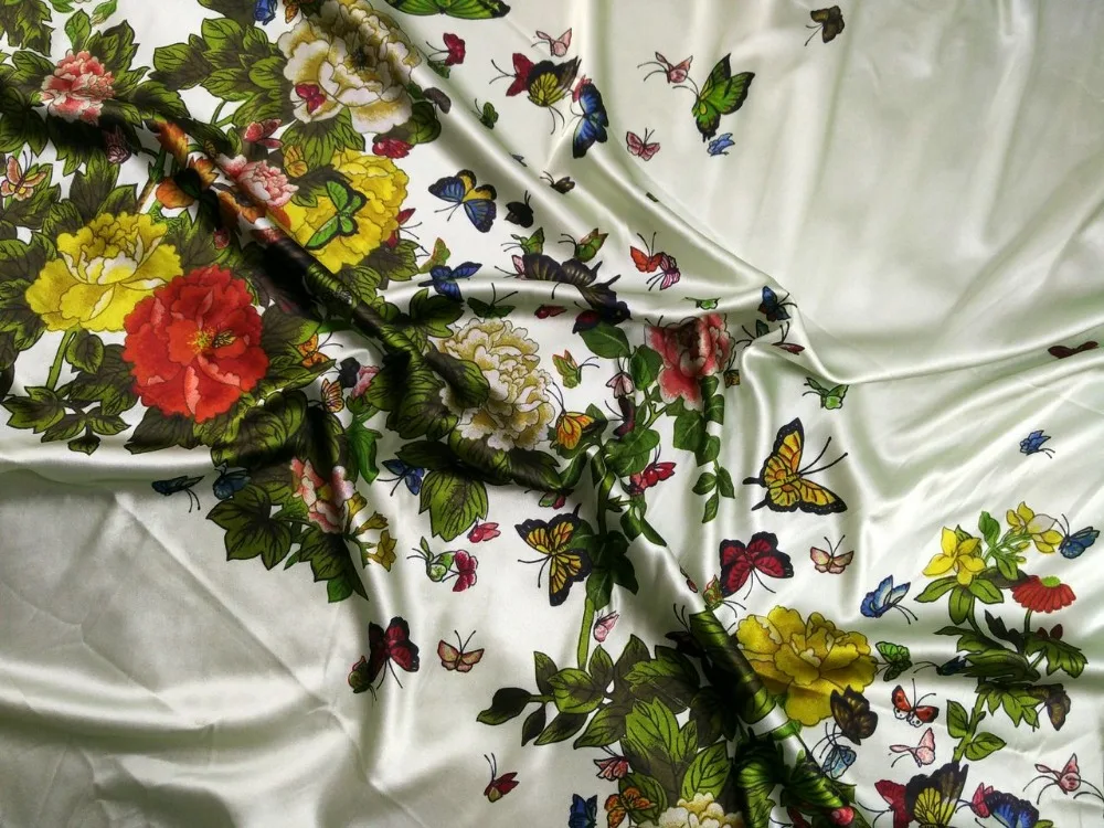 Popust Super saten stretch Tkanine iz Svile Tkanine za Šivanje oblačil krilo majica materiala svetlo rumeno cvetje Natisne tissus au meter