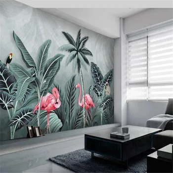Milofi po meri 3D ozadje zidana ročno poslikano tropskega deževnega gozda flamingo ozadje ozadje zidana
