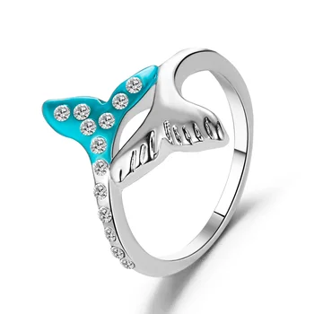 Korejska različica gozda, nekaj fishtail obroč ins veter modra romantično indeks prst prstan morska deklica obroč morska deklica pene ženski prstan