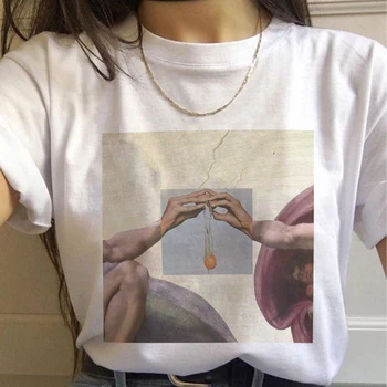 Michelangelo Cappella Sistina Harajuku Ulzzang Tumblr T-shirt Poletje Nova Smešno Tiskanja Hip Hop Ulične Casual Chic Ženske Vrhovi