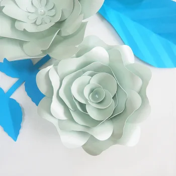 DIY Velikan Papirja Cvetje Umetno Rose Fleurs Artificielles Ozadje 5pcs+ 5 Pustite Poroka Stranka Dekor Vrtec Zelena Serije