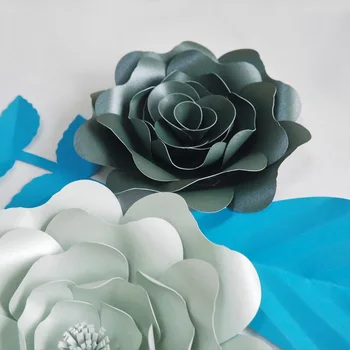 DIY Velikan Papirja Cvetje Umetno Rose Fleurs Artificielles Ozadje 5pcs+ 5 Pustite Poroka Stranka Dekor Vrtec Zelena Serije