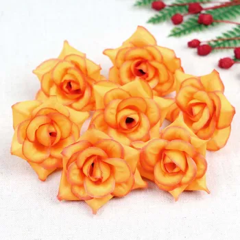 Lulang 15Pcs 5 cm Oranžna Svilenih Vrtnic Cvet Glavo, Umetno Cvetje Glave za Poročni Dodatki, ki Bi Poročne sponke za Lase Trakovi
