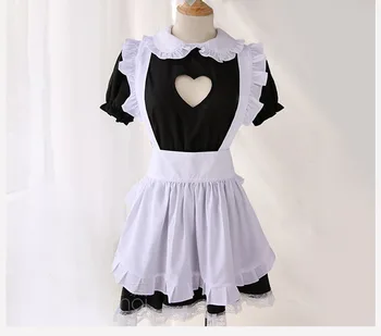 Bankrot Odprite Devica Kostum Seksi Cosplay Kitty Obleko Bombaž Predpasnik Čipke Skušnjavi Mini Obleka Za Ženske Anime Črno Bel Lolita