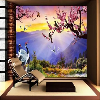Beibehang Velike ozadje po meri krajine slive žerjav žerjav krajine freske dnevna soba, spalnica TV ozadje