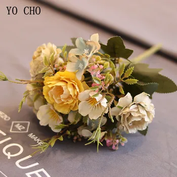 YO CHO 8 Glave/Šopek Vrtnic Umetno Cvetje Svile Potonike Rožnato Beli Cvet, Umetno Peony Poroka Doma Vrt Dekor