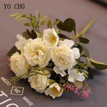 YO CHO 8 Glave/Šopek Vrtnic Umetno Cvetje Svile Potonike Rožnato Beli Cvet, Umetno Peony Poroka Doma Vrt Dekor