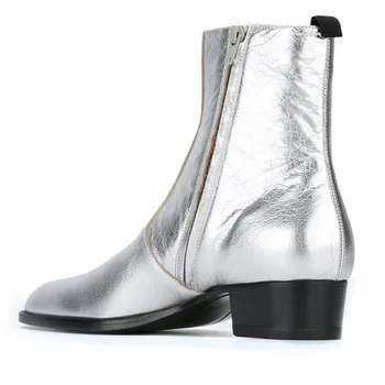 Svetlo srebrna pravega usnja hoja kažejo zadrgo moški kratek zagonski klin Chelsea gleženj kakovosti čevlji