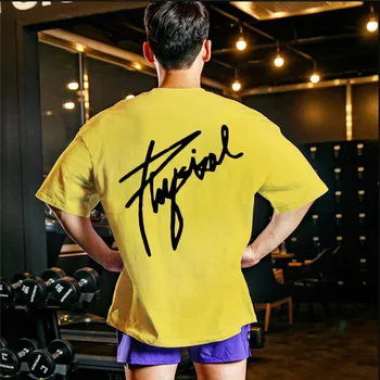 Poletje nov slog in bombaž za moške telovadnici moda za šport priložnostne ulične natisnjena okoli vratu, kratka sleeved majica s kratkimi rokavi top