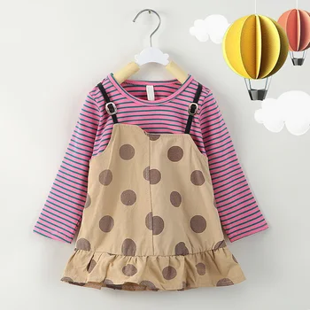 Sodawn Otrok Obleko 2020 Pomlad Moda Prugasta Pika Šivanje Obleko korejski Stil Dekle Naramnice Ponaredek Dva kosa Za 1-4Y
