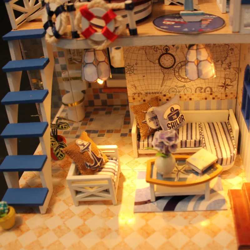 Leseno Ročno Lutko Hiše DIY Lutke Miniaturni Lutka Hiša Pohištvo Komplet Casa Glasbe Led Igrače Za Otroke, Darilo za Rojstni dan A8B