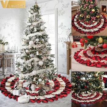 Božično Drevo Krilo 48 COLA Xmas Tree Okraski Ogrlicom Dvojno Plast, Trim Božično Drevo Decor Rdeča-Črna Kariran