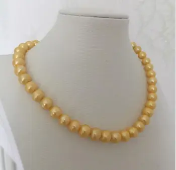 Elegantno 9-10 mm južno morje krog zlato biserna ogrlica, 18 inch k