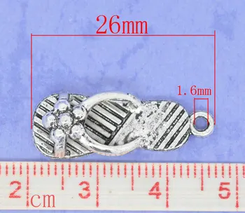 Cink kovinske zlitine Čar Obeski Čevlji Srebrne Barve Cvetlični Vzorec, 26 mm(1