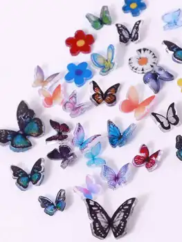 Vroče DIY 3D Pisan Metulj Daisy Cvet Toplote Skrči Stanja Ročno Akril Mini Metulj Nail Art Odlikovanja