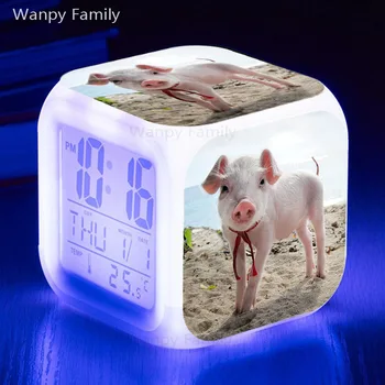 Cute Little Pig Alarm Ure 7 Žareče Barve LED Digitalna Budilka Za Otroke Darilo za Rojstni dan Multifunctio Elektronska Ura Flash