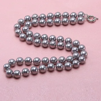JYX 2019 očarljiva ogrlica siva 12 mm Seashell Pearl Krog Kroglice Ogrlica visoke kakovosti 28