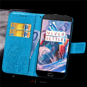 OnePlus3 Emboss Usnjena torbica za OnePlus tri 3 Flip Pokrov Stojala Card Reža Denarnice Primerih black Zajema En Plus 3