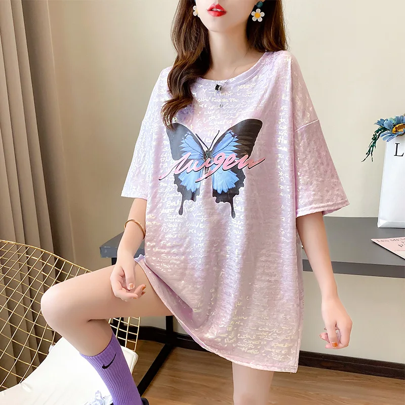 #0756 korejskem Slogu Oversize Dolgo, Majica Za Ženske Poletje Plezati 3d Tiskanih T Majica Kratek Sleeved Svoboden Harajuku Tee Shirt Modi