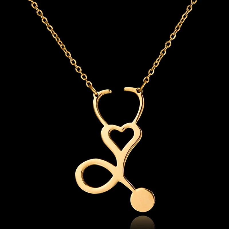2017 Nove Medicinske Stetoskop Ljubezen Srce Verigo Zlato Ogrlico Bijoux Ljubim Collier Femme Ogrlice Božična Darila