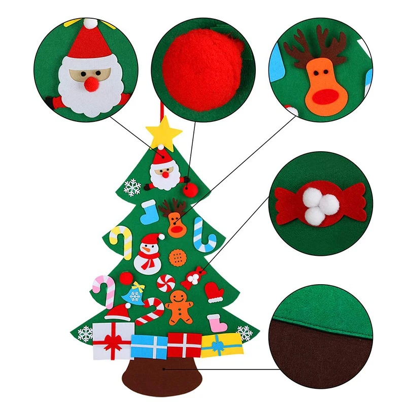 3D Čutiti Božično Drevo Steni Visi 3Ft Božično Drevo Nastavite z Okraski za Otroke Božič DIY Odlikovanja