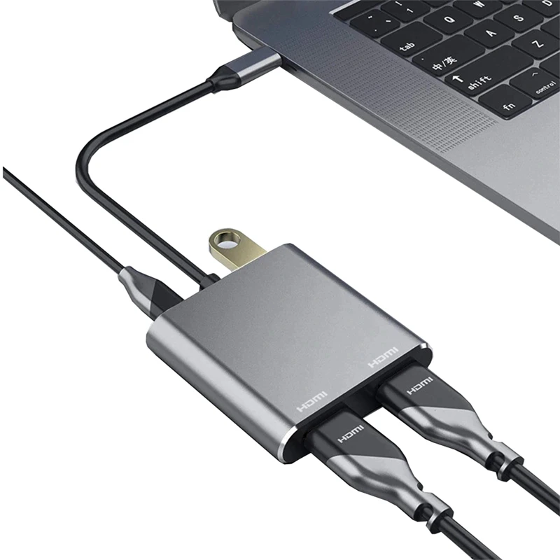 4 v 1 USB C do HDMI Adapter 4K Tip C Dvojni HDMI USB 3.0 PD Polnjenje SREDIŠČE za Prenosni RAČUNALNIK MAC OS, Linux USB Naprave C