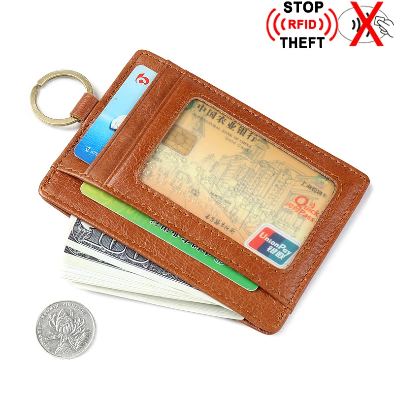 Moda Pravega Usnja RFID Blokiranje Moških Kreditne ID Kartico sim Slim Žep za Denarnico