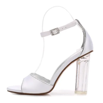 Moda jasno blok visoke pete lady satenasto obleko sandali srebrno meji jedrnato design ženska poletni čevlji gleženj trak 10 cm pete