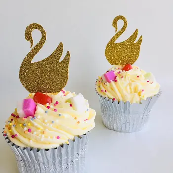 Bleščice zlato Swan princess poroka rojstni dan cupcake toppers baby tuš stranka dekoracijo kolobarni hrane izbirčen